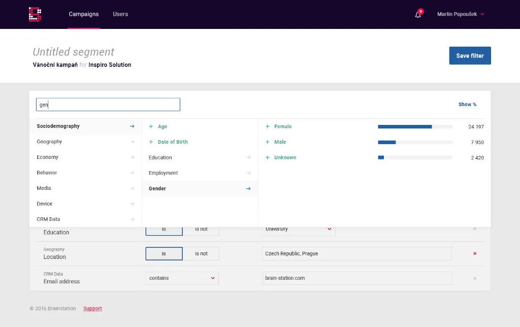 Audience segmentation builder: visual rule-based segments with live reach charts